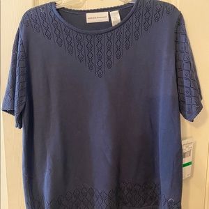 Alfred Dunner short sleeve sweater lightweight, navy blue